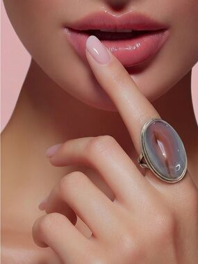 💕 Botswana agate oval natural gemstone ring silver overlay stamped 925 size 6.5